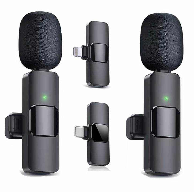 Wireless Lavalier Microphone for iPhone 15 16 with rechargeable battery and compact design for professional audio recording.