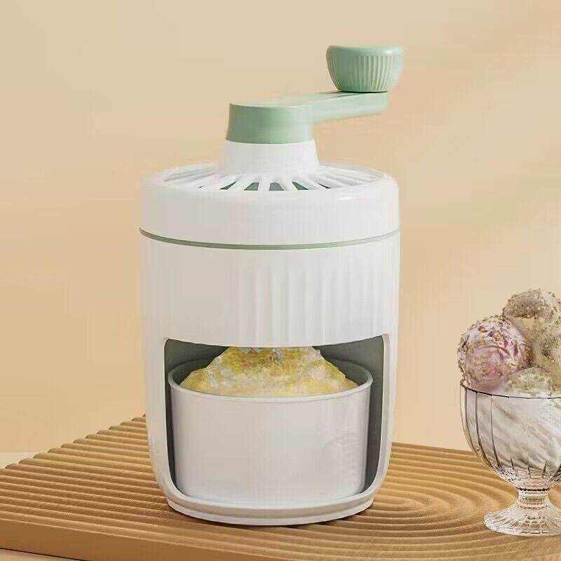 Compact hand-cranked ice shaving machine with ergonomic handle and removable ice container for household use
