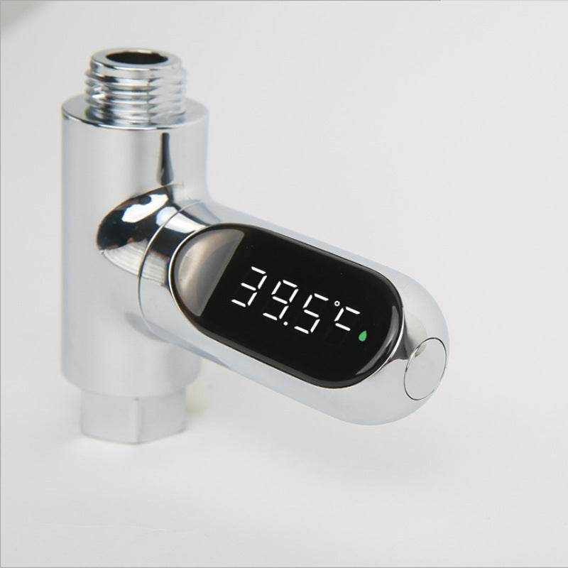 Accurate visual water temperature sensor with LED display showing 39.5°C in a chrome finish compact design