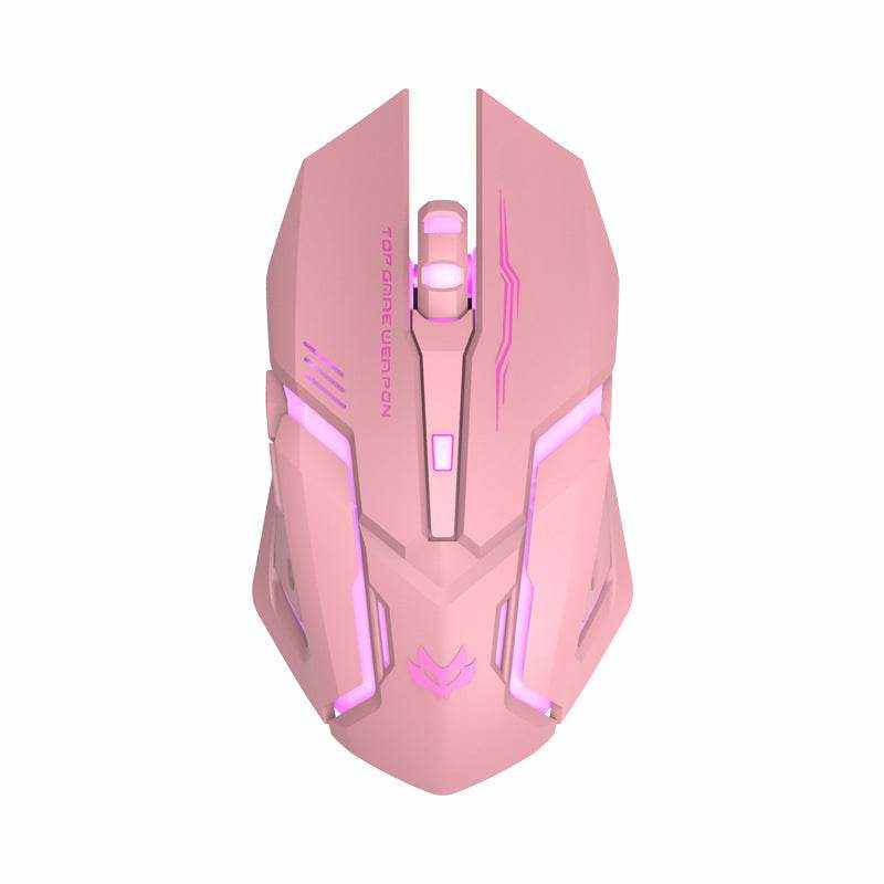 Wireless charging silent pink gaming mouse with ergonomic design and LED lights