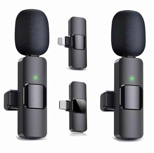 Wireless Lavalier Microphone for iPhone 15 16 with rechargeable battery and compact design for professional audio recording.
