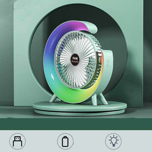 Portable night light fan with USB charging and silent operation on a desktop