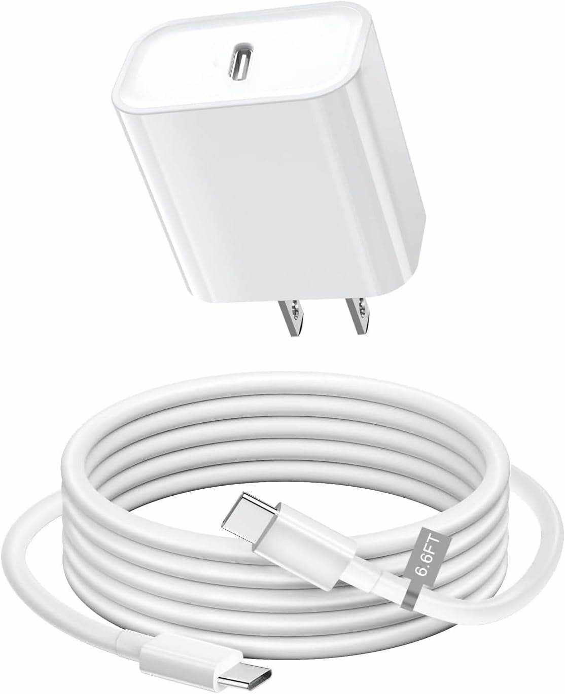 White iPhone charger USB wall adapter with 6FT lightning cable for fast charging and travel use