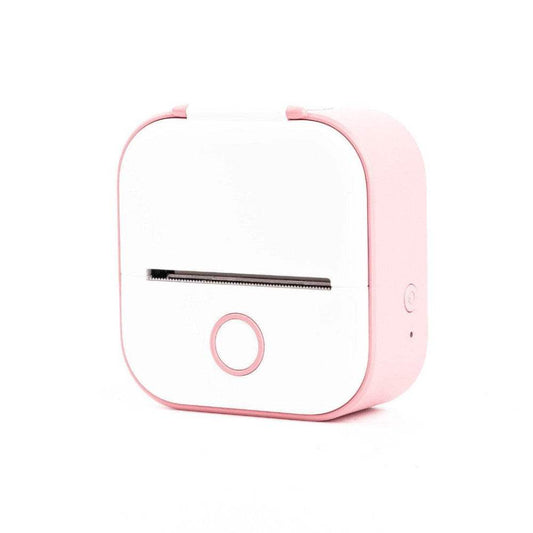 Compact pink and white portable mini thermal label printer with Bluetooth compatibility for wireless printing