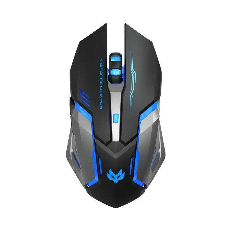 Wireless charging silent gaming mouse with ergonomic design and blue LED accents